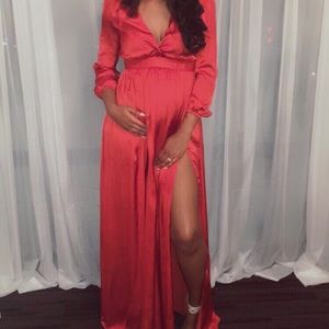 Orange silk split dress